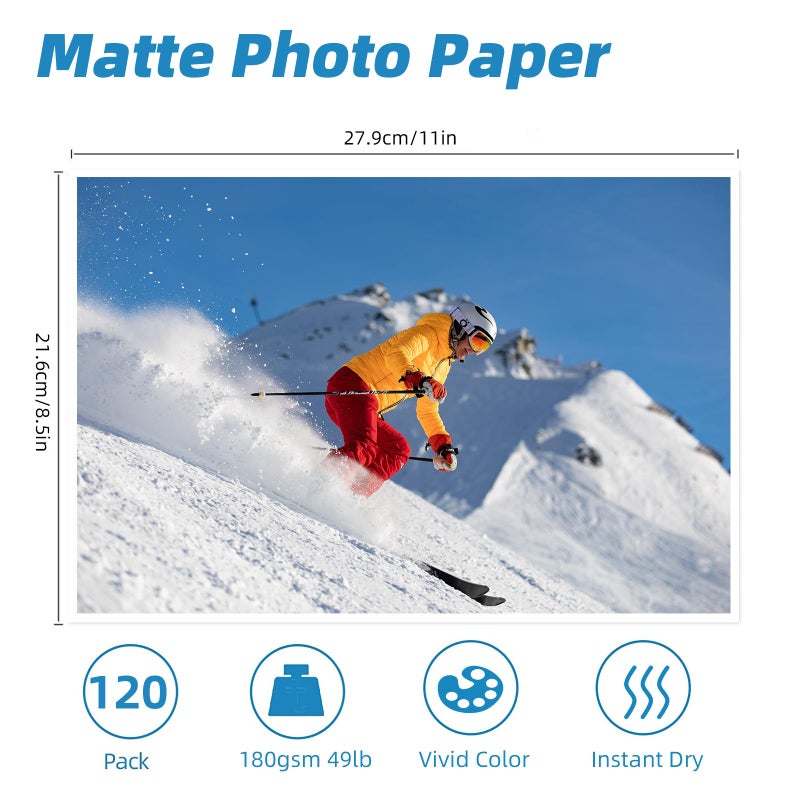 Uinkit 120 Sheets Presentation Paper Matte 8.5x11 Inkjet 48lb 180gsm Single Side Printable Photo for All Dye Ink Inkjet Printers - Image 2